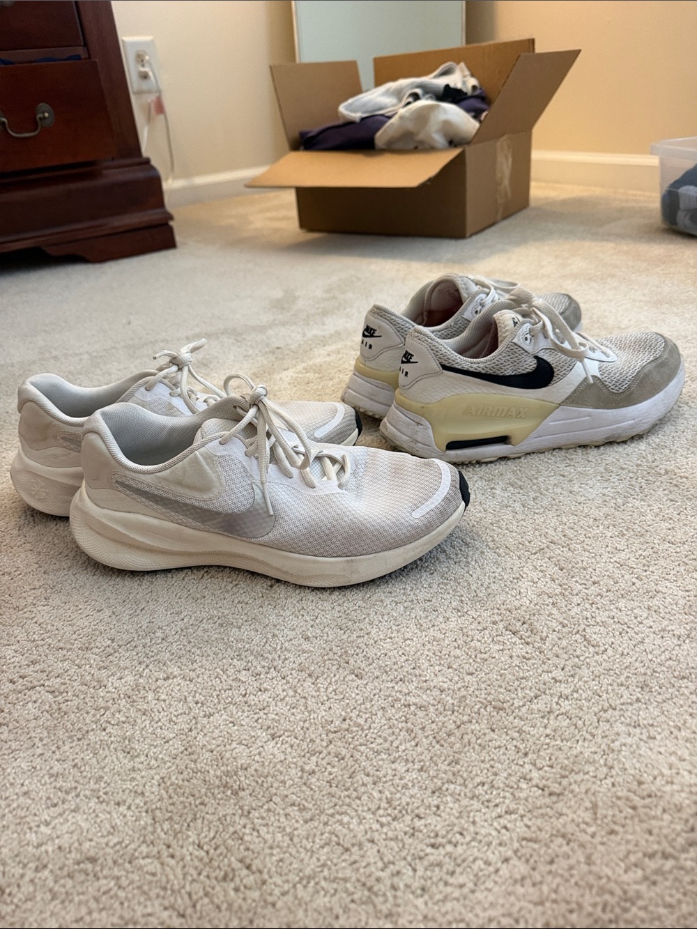 Nike Women’s White and Beige Athletic Sneakers Duo